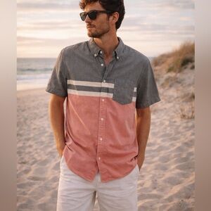 American Eagle Retro Button Down Shirt L | Gray Coral Stripe Casual Summer